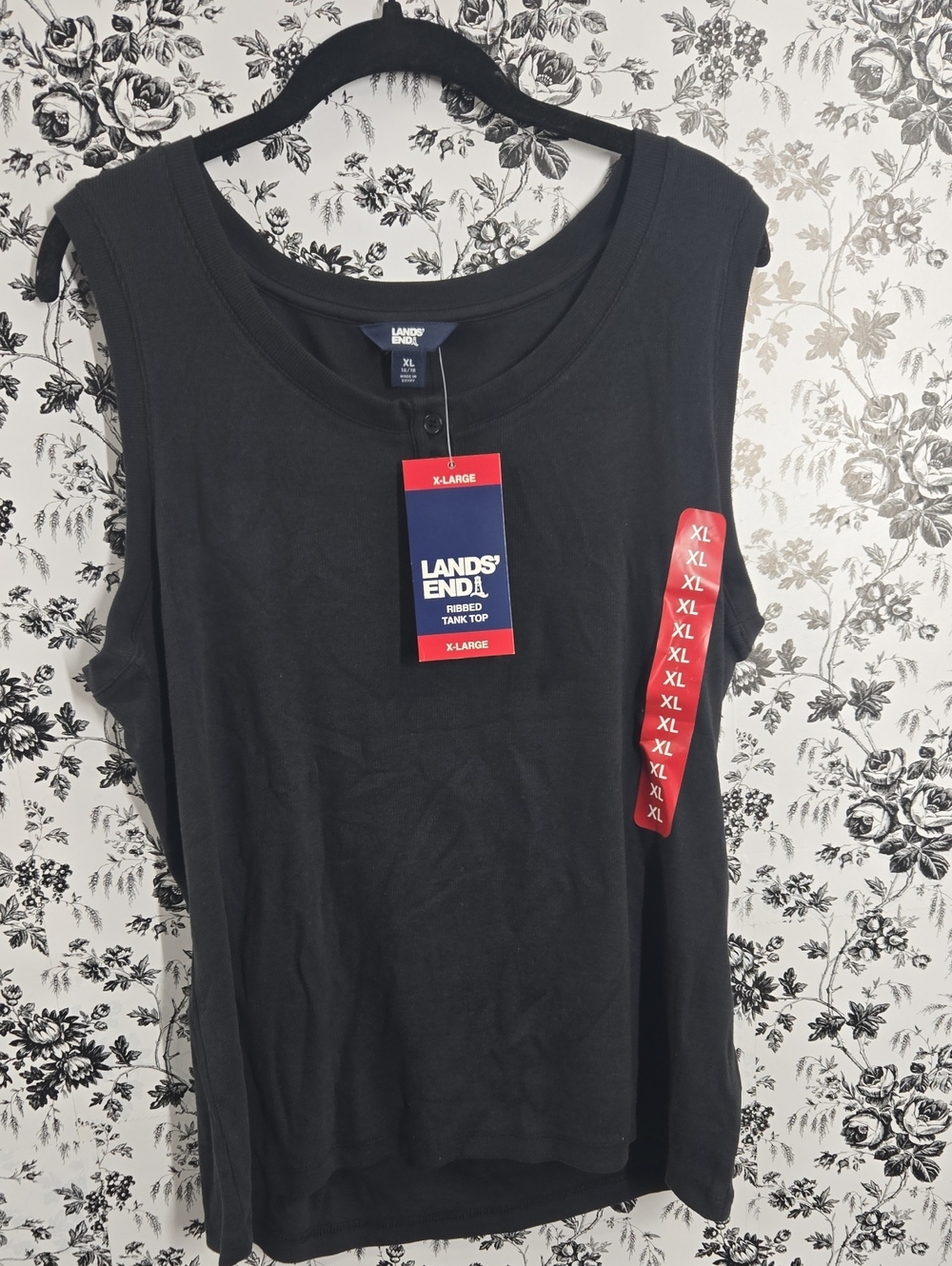 Lands' End Black Ribbed Tank Top